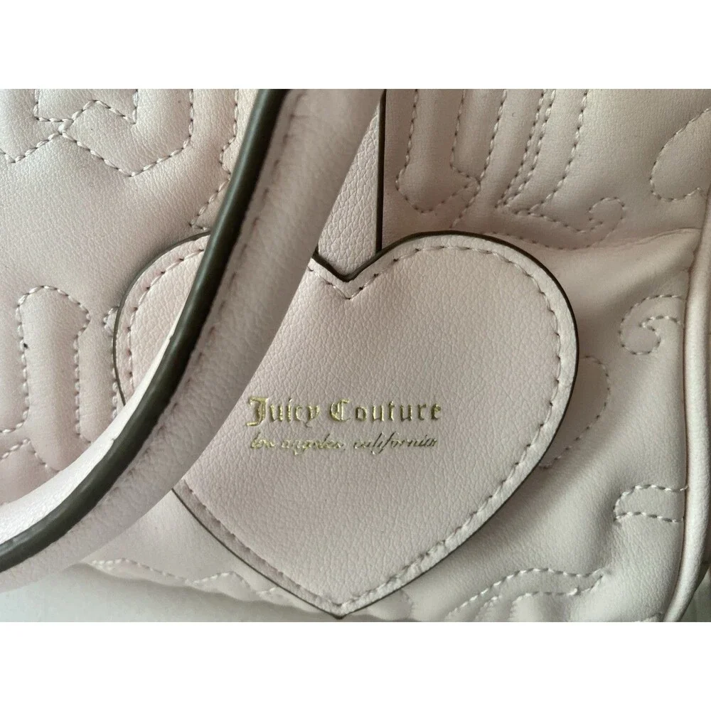 Juicy Couture Fame Satchel Pink Quilted Heart Charm Bag Y2K McBling Pop Coquette